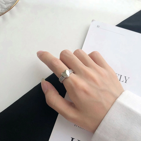 Retro Hart Ring Verzilverd Koper Verstelbaar Open Geweven Multi Layer Koreaanse Stijl Vintage Voor Vrouwen Sieraden