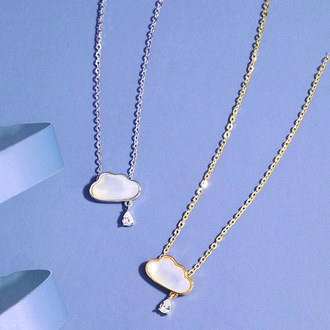 Collana Con Pendente A Nuvola Rame Placcato Oro Texture Conchiglia Goccia Acqua Zirconia Gioielli Minimalisti Da Donna