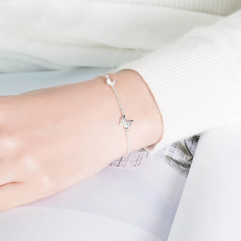 Bracciale Con Ciondolo A Farfalla In Rame Placcato Argento Piccolo Insetto Gioielli Eleganti Semplici Da Donna Regolabile
