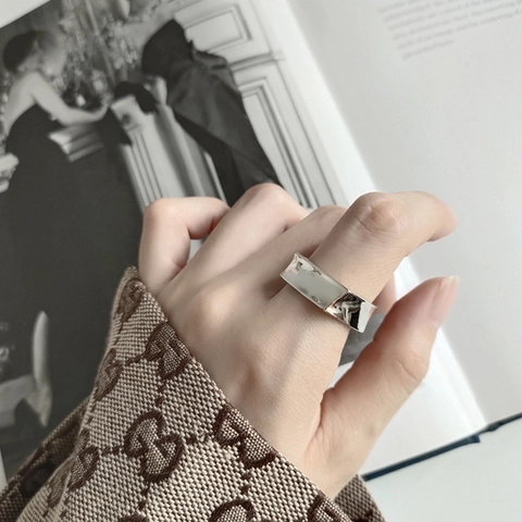Geometric Square Ring Polished Copper Smooth Open Adjustable Minimalist Trendy Jewelry For Women