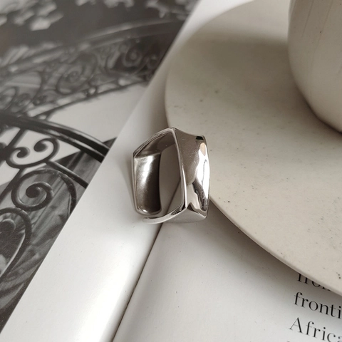 Geometric Square Ring Polished Copper Smooth Open Adjustable Minimalist Trendy Jewelry For Women