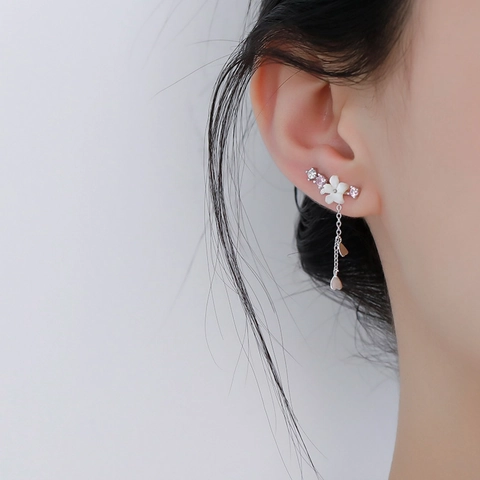 Elegant Shell Flower Tassel Earrings With 925 Sterling Silver Earring Post Copper Pink Zircon Heart Pendant Korean Style
