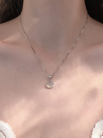 Collana Minimalista Con Pendente Tondo In Calcedonio Bianco Rame Placcato Argento Stile Coreano Gioielli Eleganti