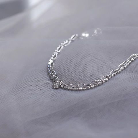 Double Layer Bracelet Copper Plated Silver Lucky Round Pendant Paperclip Bead Chain Fashion Jewelry For Women