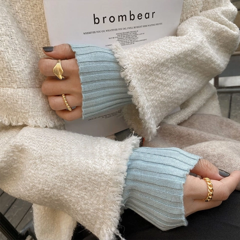 Minimalist Adjustable Open Rings For Women Silver Plated Copper Irregular Geometric Bead Chain Link Vintage Style