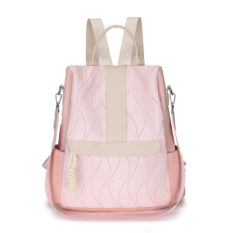 Mochila De Moda Para Mujer Cuero PU Patrón Acolchado Ondulado Color En Contraste Multifuncional Casual Tendencia