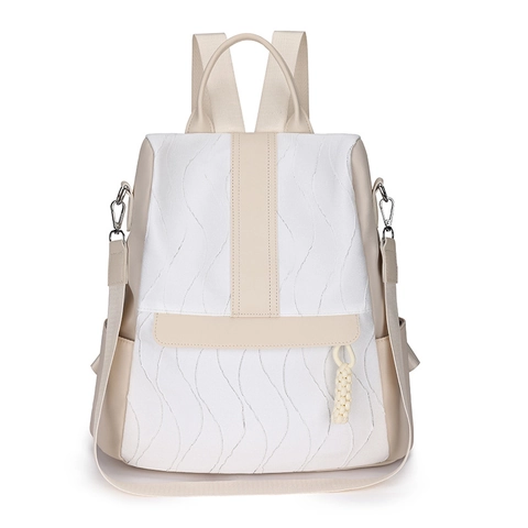 Mochila De Moda Para Mujer Cuero PU Patrón Acolchado Ondulado Color En Contraste Multifuncional Casual Tendencia