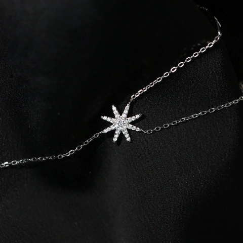 Elegante Collana A Y Donne Rame Con Zirconia Scintillante Ciondolo Stella Ottagramma Catena Lunga Con Nappina