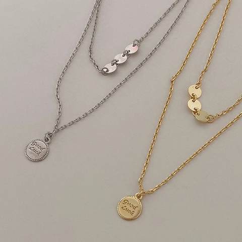 Collana A Strati Con Ciondolo A Moneta Rotonda Inciso Good Luck Rame Catena Minimalista Per Clavicola Da Donna