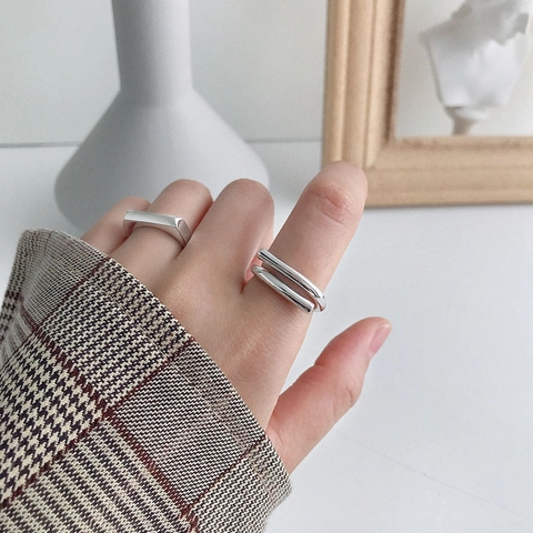 Geometric Copper Finger Ring Minimalist Irregular Adjustable Double Layer Open Wrap Jewelry For Women High Polish Modern Style
