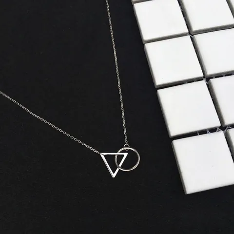 Collana Con Pendente Geometrico Minimalista Rame Placcato Argento Cerchio Triangolo Intrecciato Catena Da Clavicola Donna