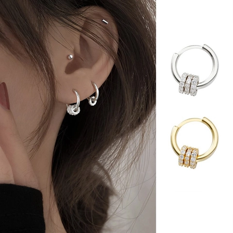 Koperlegering Creolen Met 925 Zilveren Oorbelpost En Zirkonia Pavé Multi Ring Hangers Sieraden
