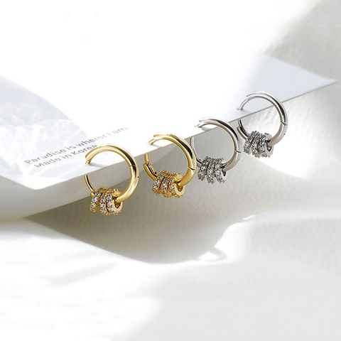 Koperlegering Creolen Met 925 Zilveren Oorbelpost En Zirkonia Pavé Multi Ring Hangers Sieraden