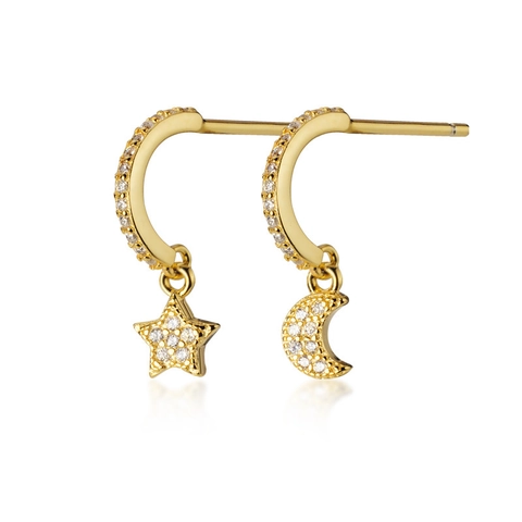 Asymmetrische Stern Mond Hängeohrringe Mit 925 Sterling Silber Ohrstecker Kupfer Zirkonia Elegant Schmuck