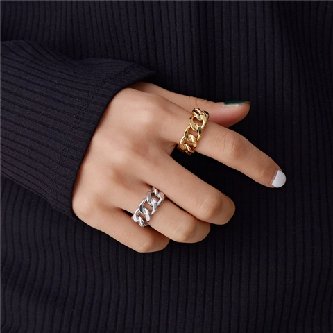 Anillo De Cadena Cuban Link Cobre Ajustable Hip Hop Street Style Joyería Declaración Minimalista Para Mujeres