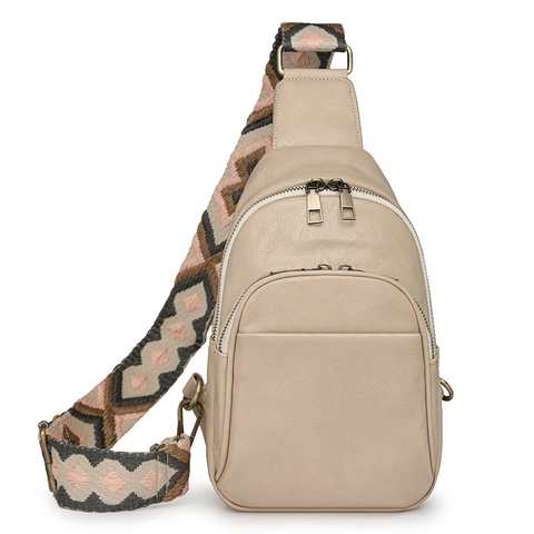 Bolso de Pecho de Mujer Vintage de Cuero PU Con Correa Ancha Bordada Geométrica Bolso Bandolera Casual para Viaje Diario Mochila Pequeña de Moda