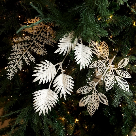 Weihnachtsbaum Schmuck Glitzer Blatt Picks Kunststoff Funkelnde Farn Palmenblätter Mit Kunstperlen Feiertag Party Dekor