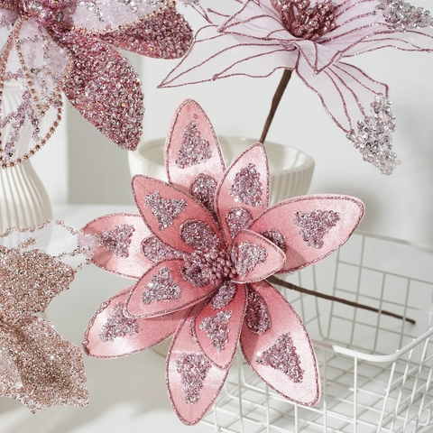 Künstliche Weihnachtssterne Blumen Glitzer Satin Mesh Stoff Für Weihnachtsbaum Garten Haus Party Dekoration
