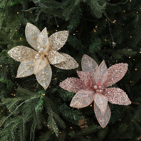 Fiori Di Natale Artificiali Glitter Maglia Cavi Poinsettia Ornamenti Per Albero Matrimonio Festa Decorazione Festiva