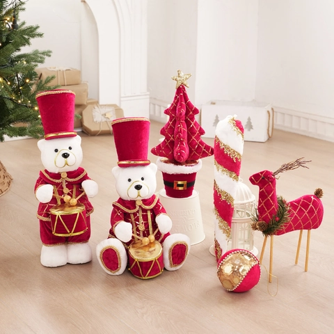 Weihnachts Plüsch Bär Rentier Ornamente Nussknacker Trommler Stil Samt Stoff Pailletten Festliche Tischdekoration Feiertag