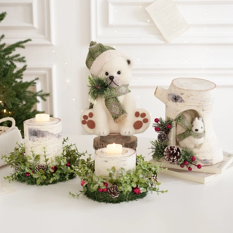 Weihnachten Waldtiere Tischdeko Mit Rentier Schneemann Bär Figuren Tannenzapfen Beeren Wald Urlaub Haus Dekoration