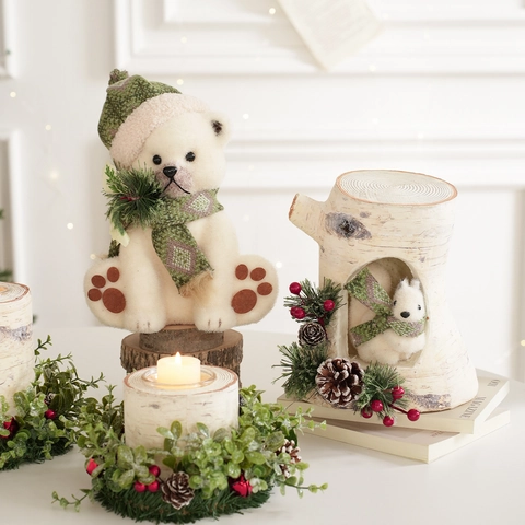 Weihnachten Waldtiere Tischdeko Mit Rentier Schneemann Bär Figuren Tannenzapfen Beeren Wald Urlaub Haus Dekoration