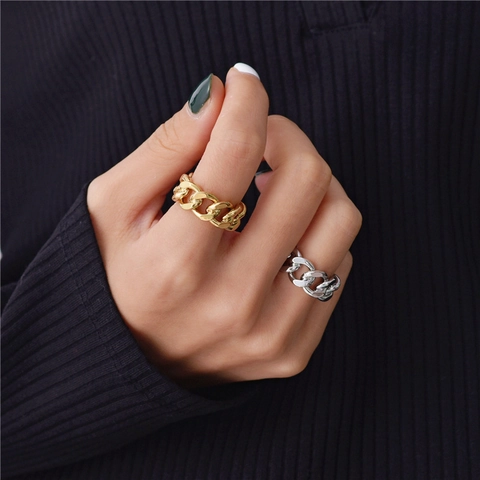Anillo De Cadena Cuban Link Cobre Ajustable Hip Hop Street Style Joyería Declaración Minimalista Para Mujeres