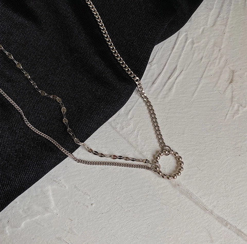 Minimalistische Verzilverde Koperen Dubbellaagse Cirkel Hanger Ketting Voor Dames Geometrische Choker Sieraden