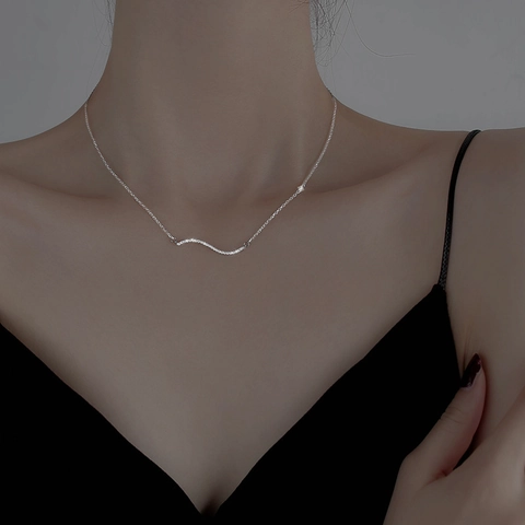 Collana Con Pendente A Onda Minimalista In Rame Con Zircone Pavé Catena Per Clavicola Gioielli Eleganti Per Donna