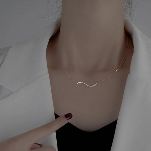 Collana Con Pendente A Onda Minimalista In Rame Con Zircone Pavé Catena Per Clavicola Gioielli Eleganti Per Donna