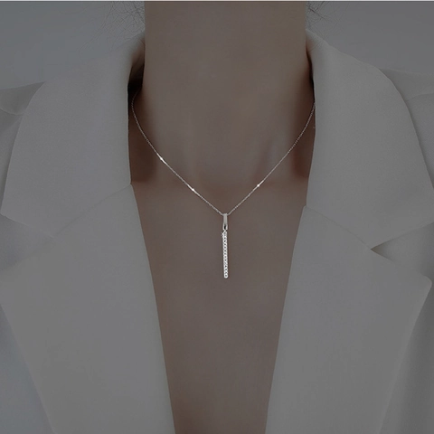 Collana Con Pendente A Barra In Rame Minimalista Pavé Zircone Catena Clavicola Gioielli Eleganti Da Donna