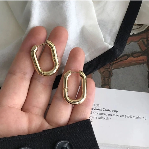 Geometric U-Shaped Hoop Earrings Copper High Polish Rectangular Minimalist Trendy Glossy Ear Buckle For Women