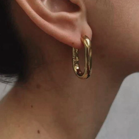 Geometric U-Shaped Hoop Earrings Copper High Polish Rectangular Minimalist Trendy Glossy Ear Buckle For Women