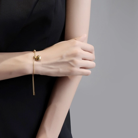 Heart Shell Adjustable Bracelet Copper Gold Plated Minimalist Sliding Chain Best Friend Gift For Women