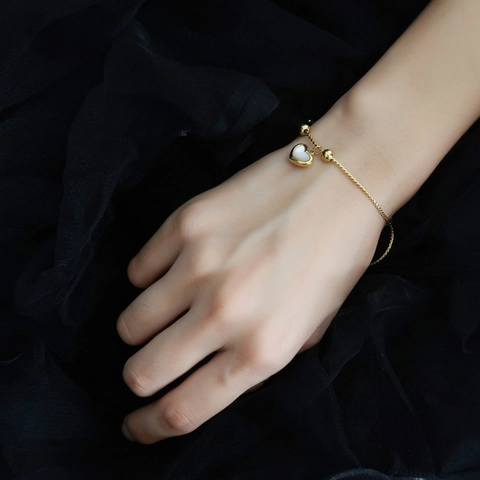Heart Shell Adjustable Bracelet Copper Gold Plated Minimalist Sliding Chain Best Friend Gift For Women