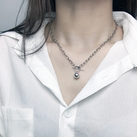 Minimalistische Kugel Anhänger Halskette Kupfer Knebelverschluss Geometrische Sphäre O-Kette Hip Hop Stil Unisex Schmuck
