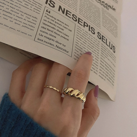 Minimalist Twisted Croissant And Wavy Copper Rings Adjustable Open Finger Jewelry Gold Color French Retro Fashion Women