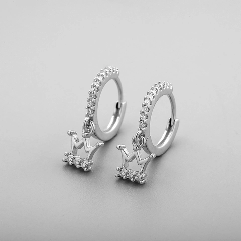 Pendientes Huggie Con Colgante De Corona Cobre Circonita Con Poste De Plata Esterlina 925 Elegante Princesa Mujer