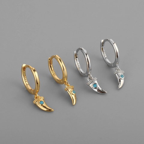 Wolfstand Hanger Hoop Oorbellen Met 925 Sterling Zilveren Oorsteker Koperen Lichaam Turquoise Groene Zirkoon Modeschmuck