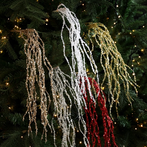 Rami Natalizi con Paillettes Scintillanti Steli con Frange di Paillettes per Albero di Natale Casa Matrimonio Festa Decorazione Floreale Festiva Champagne Oro Argento Rosso Bianco
