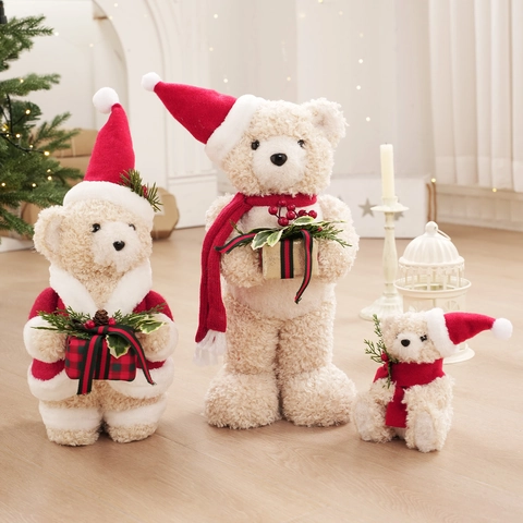 Weihnachten Teddybär Plüschtier Ornament Mit Schal Mütze Geschenkbox Für Weihnachtsfeiertag Festliche Heimtischdekoration