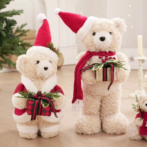 Weihnachten Teddybär Plüschtier Ornament Mit Schal Mütze Geschenkbox Für Weihnachtsfeiertag Festliche Heimtischdekoration
