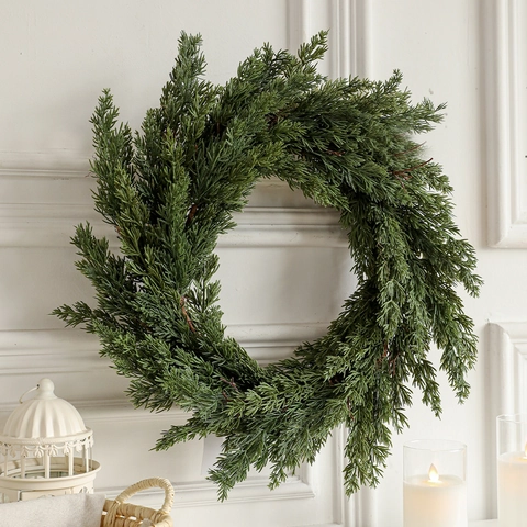 Artificial Christmas Wreath And Cedar Garland Realistic Evergreen PE Decor For Fireplace Wall Window Nordic Style