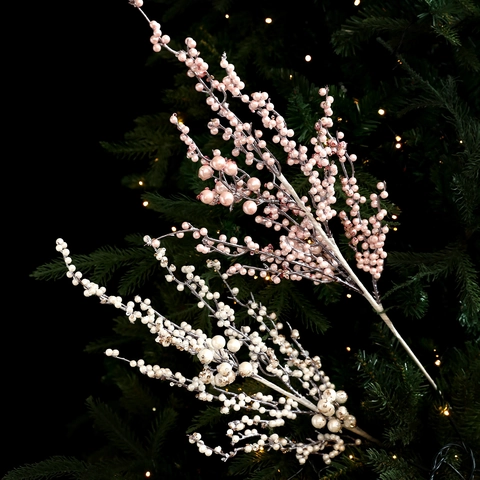 Christmas Artificial Berry Stems Glitter Sequin Branches Artificial Pearl Beads Foam Plastic Xmas Tree Ornaments Home Floral Decor