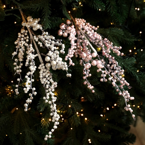 Christmas Artificial Berry Stems Glitter Sequin Branches Artificial Pearl Beads Foam Plastic Xmas Tree Ornaments Home Floral Decor