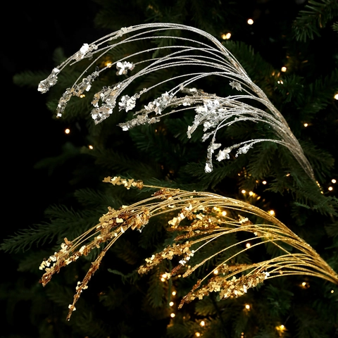 Glitzer Weihnachtsbaum Zweige Künstliche Weizenähre Stiele Für DIY Blumenarrangement Feiertag Heimdekoration Geschenk