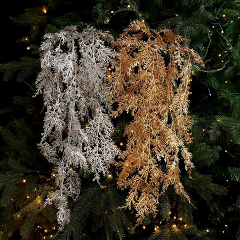 Rama de Pino de Navidad Artificial con Brillo Hoja de Simulación Oro Plata Champaña Adornos de Árbol de Navidad para Decoración de Fiesta