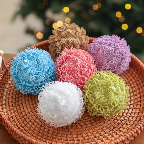 Christmas Ball Ornaments Foam Petal Floral Texture Mesh Lace Glitter Hanging Pendants For Festive Tree Home Party Decor