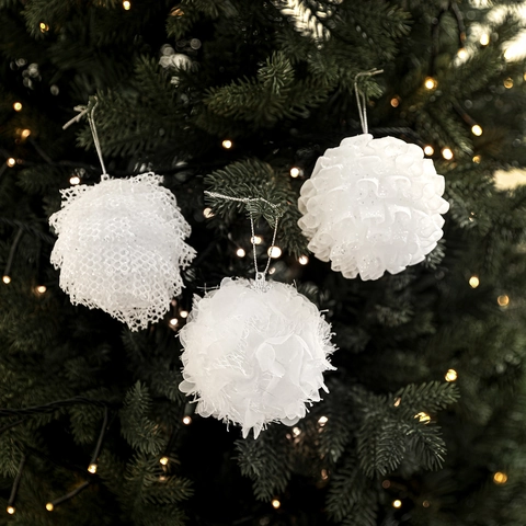 Christmas Ball Ornaments Foam Petal Floral Texture Mesh Lace Glitter Hanging Pendants For Festive Tree Home Party Decor