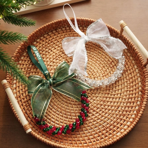 Weihnachten Kristall Perlen Kranz Aufhänger Mit Schleife Festliche Weihnachtsbaum Deko Kranz Türbehang Dekoration